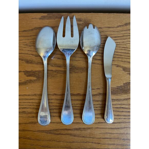 Towle Beaded Antique Gold Satin 18/8 Stainless GERMANY Flatware Lg Serving Set - Picture 2 of 4